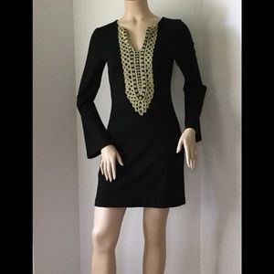 Nicole Miller Black&Gold Long Sleeve Stretch Dress